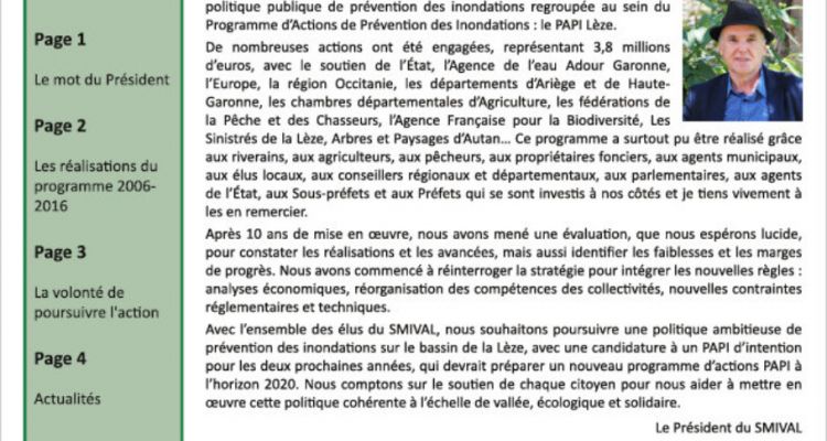 Bulletin n°29 : PAPI Lèze 2006-2016 - Bilan et perspectives